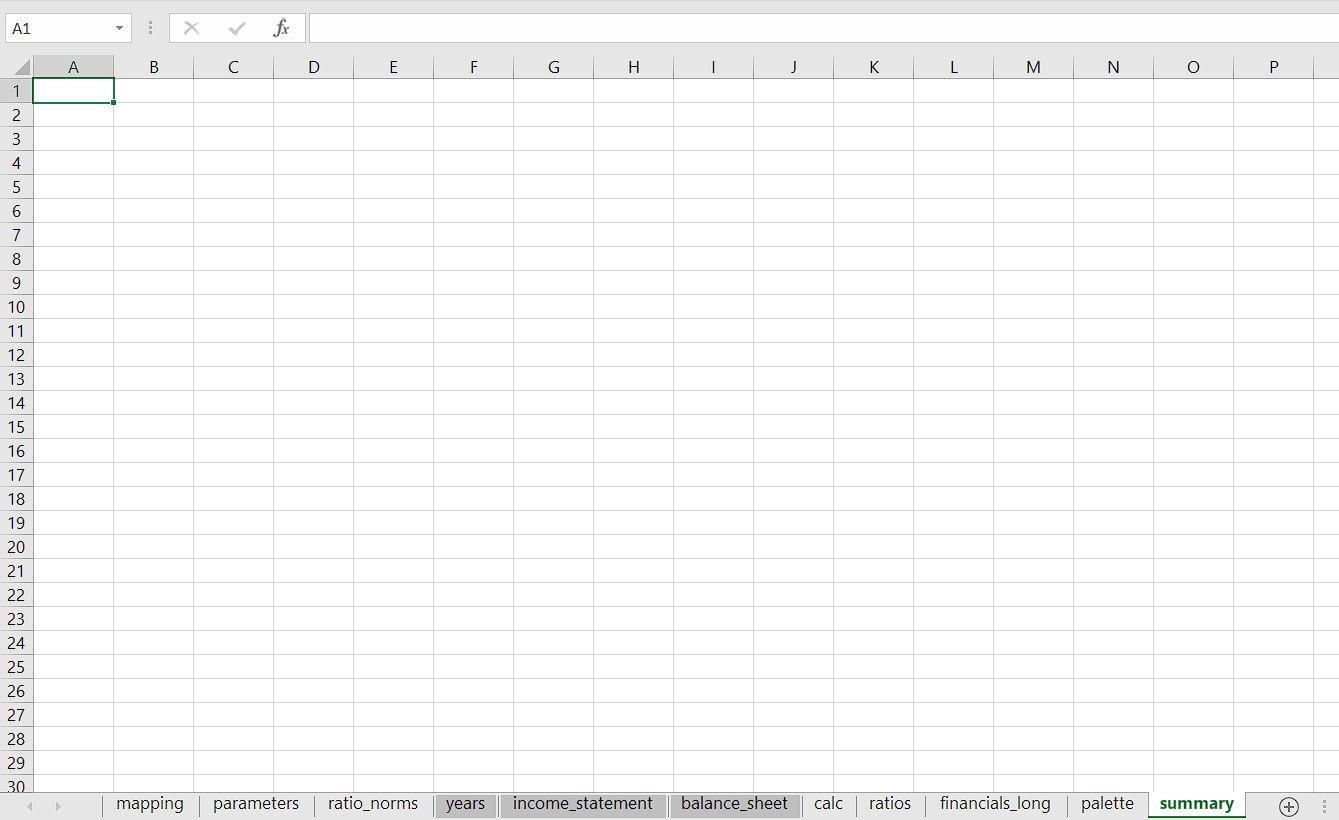 Summary sheet — empty/initial